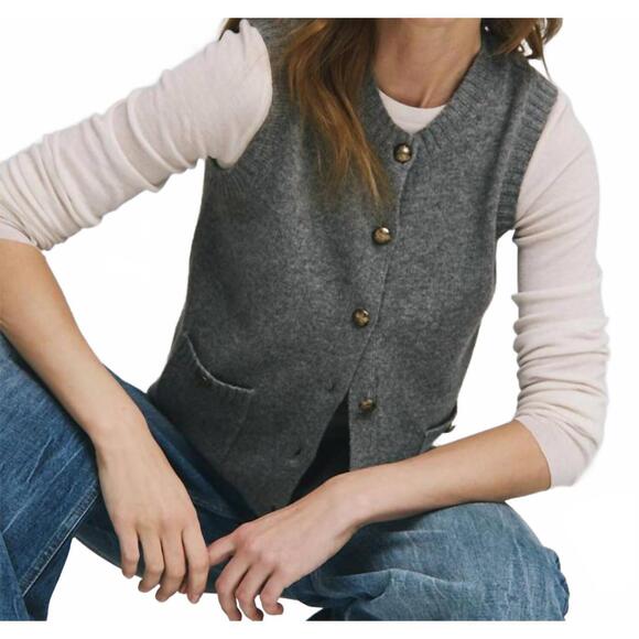 NEW AUTUMN CASHMERE button front vest with pockets in cement